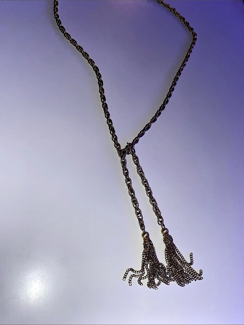 Tassel Lariat Necklace in Antique Gold